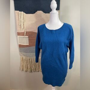 Susina Blue 100% Cashmere Dolman 3/4 Sleeves Sweater M